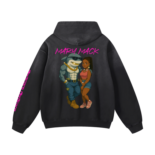 Mary Mack Sharks Black/Pink Logo Heavyweight Sunfade Oversized Hoodie