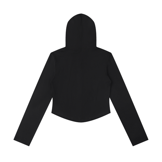 Women's Slim Cropped Full Zip Hoodie Red Logo Set1