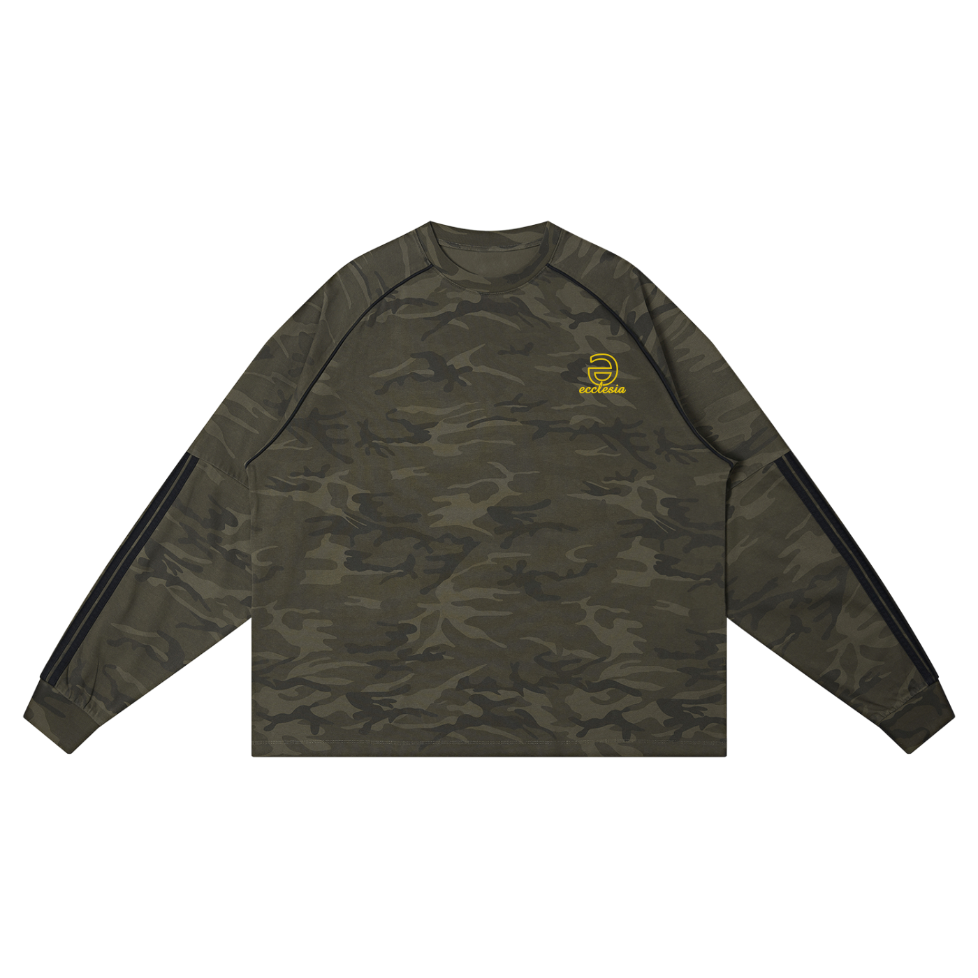 Unisex Camo Loose Long Sleeve Black w/Yellow T-Shirt Set3