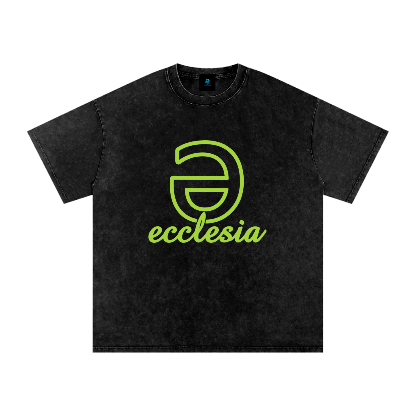 Snow Washed Oversized Cotton T-Shirt Black  w/Lime Logo