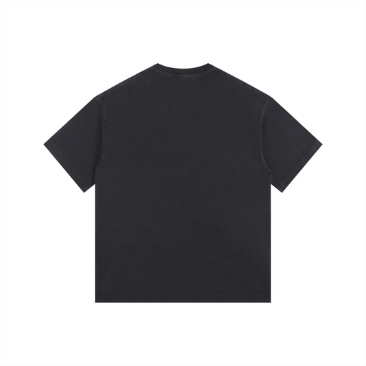 Vintage Washed Oversized Cotton T-Shirt Black. w/Yellow Logo