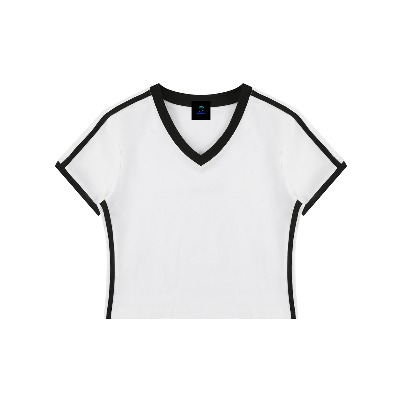 Women's Retro Binding V-Neck Crop T-Shirt