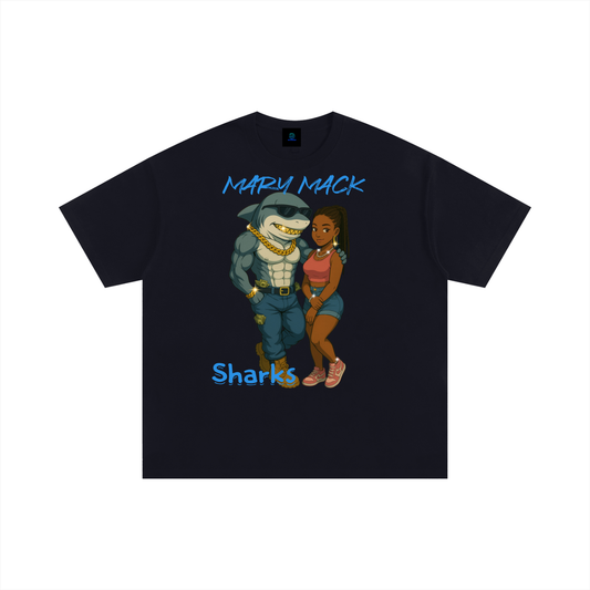 Mary Mack Sharks Black Unisex Oversized Cotton T-Shirt