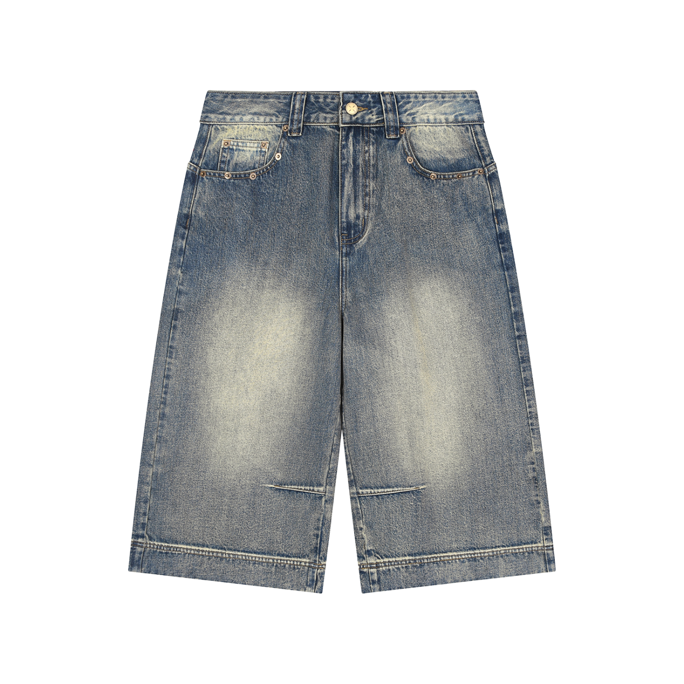 Vintage Wash Baggy Denim Shorts w/ Red Logo