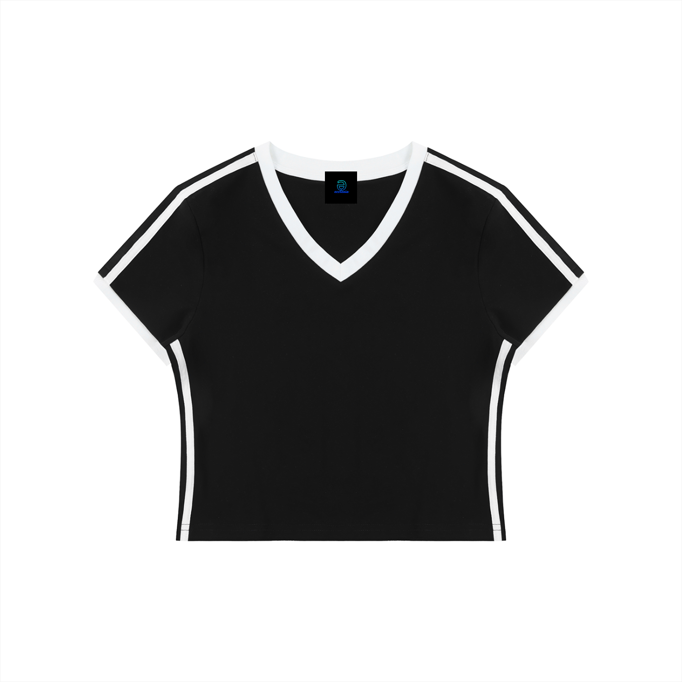 Women's Retro Binding V-Neck Crop T-Shirt
