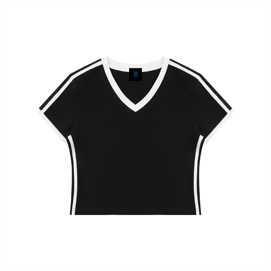 Women's Retro Binding V-Neck Crop T-Shirt