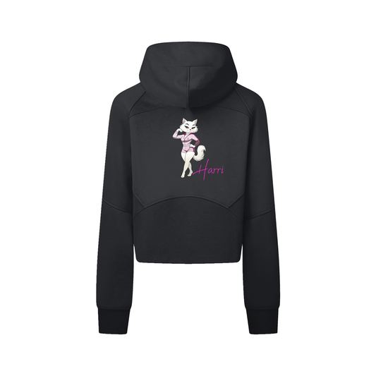 Womens Cropped Zip-Through HTC® Blk/wPink Logo Hoodie