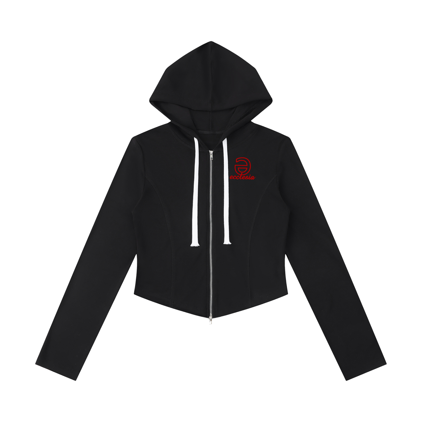 Women's Slim Cropped Full Zip Hoodie Red Logo Set1