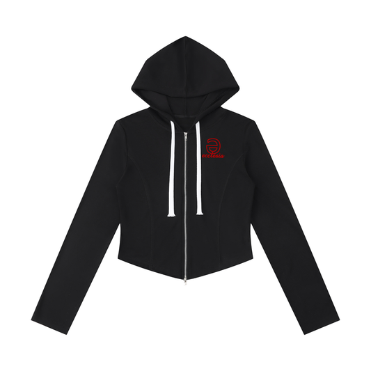 Women's Slim Cropped Full Zip Hoodie Red Logo Set1