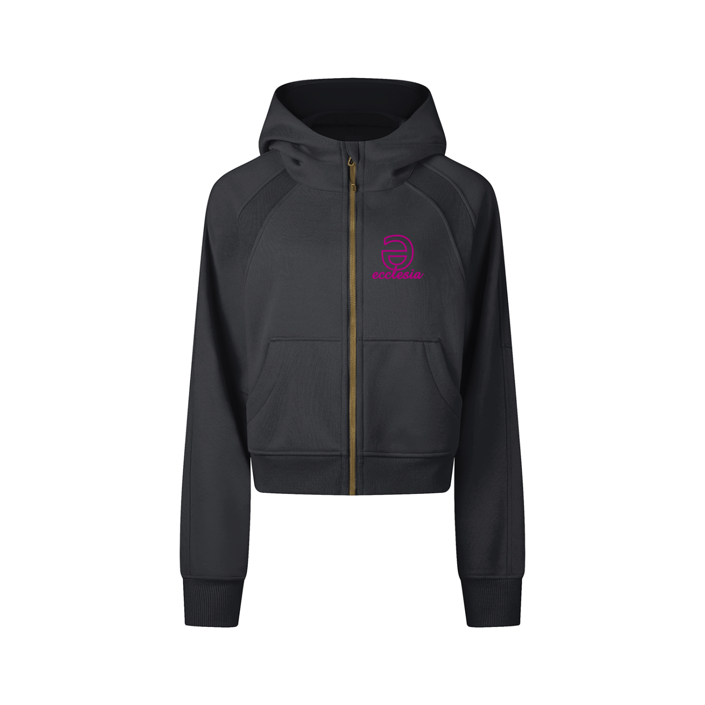 Womens Cropped Zip-Through HTC® Blk/wPink Logo Hoodie