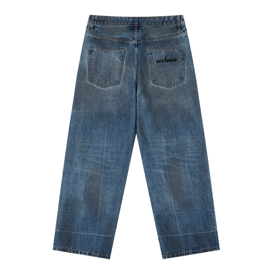Men Vintage Wash Baggy Denim Jeans
