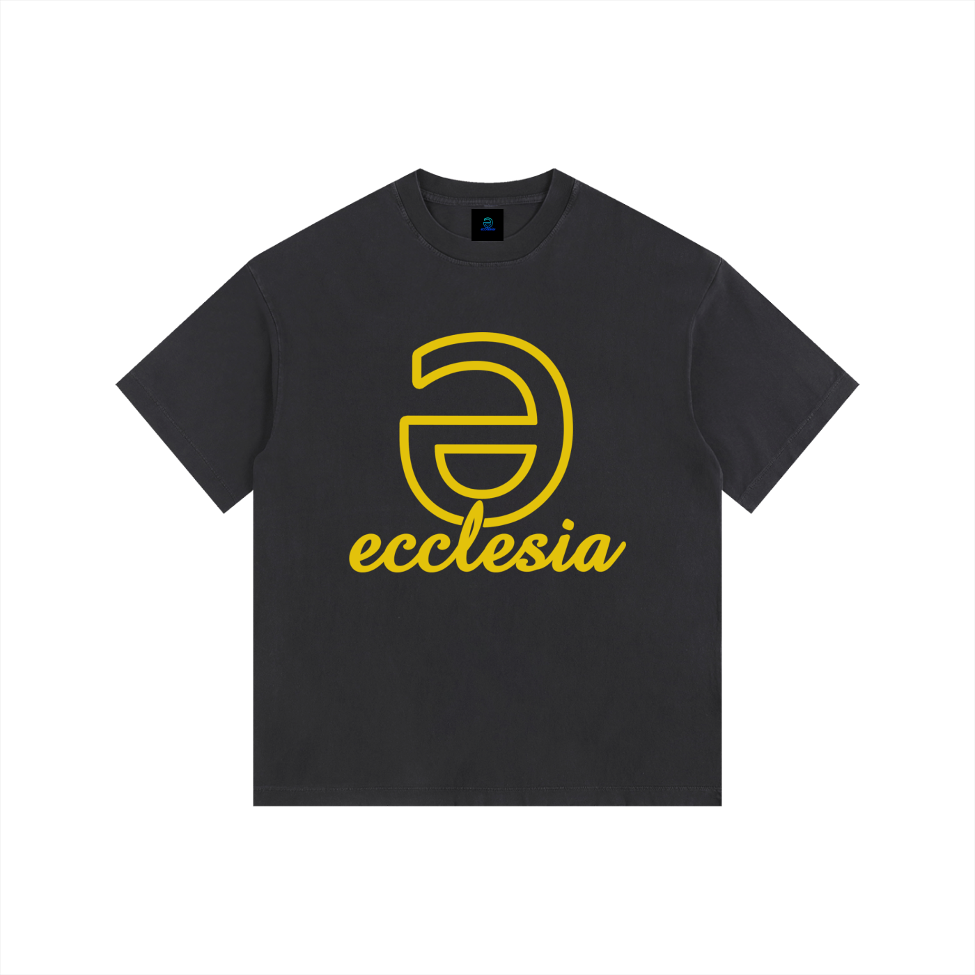 Vintage Washed Oversized Cotton T-Shirt Black. w/Yellow Logo