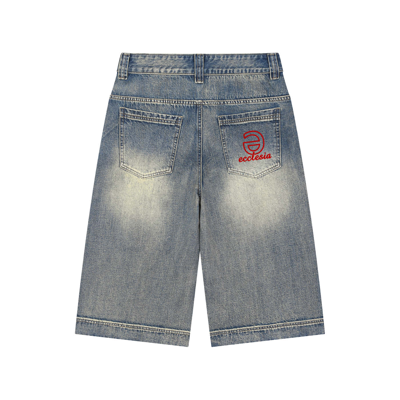 Vintage Wash Baggy Denim Shorts w/ Red Logo