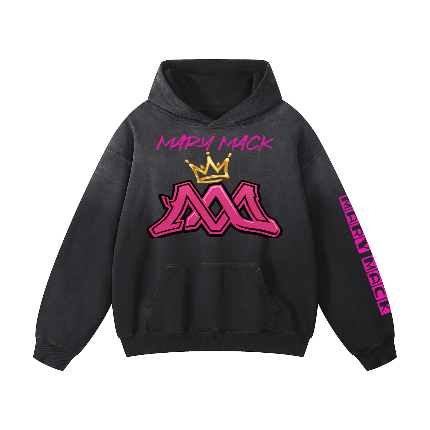 Mary Mack Sharks Black/Pink Logo Heavyweight Sunfade Oversized Hoodie