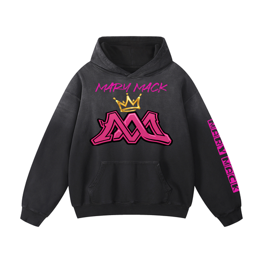 Mary Mack Sharks Black/Pink Logo Heavyweight Sunfade Oversized Hoodie