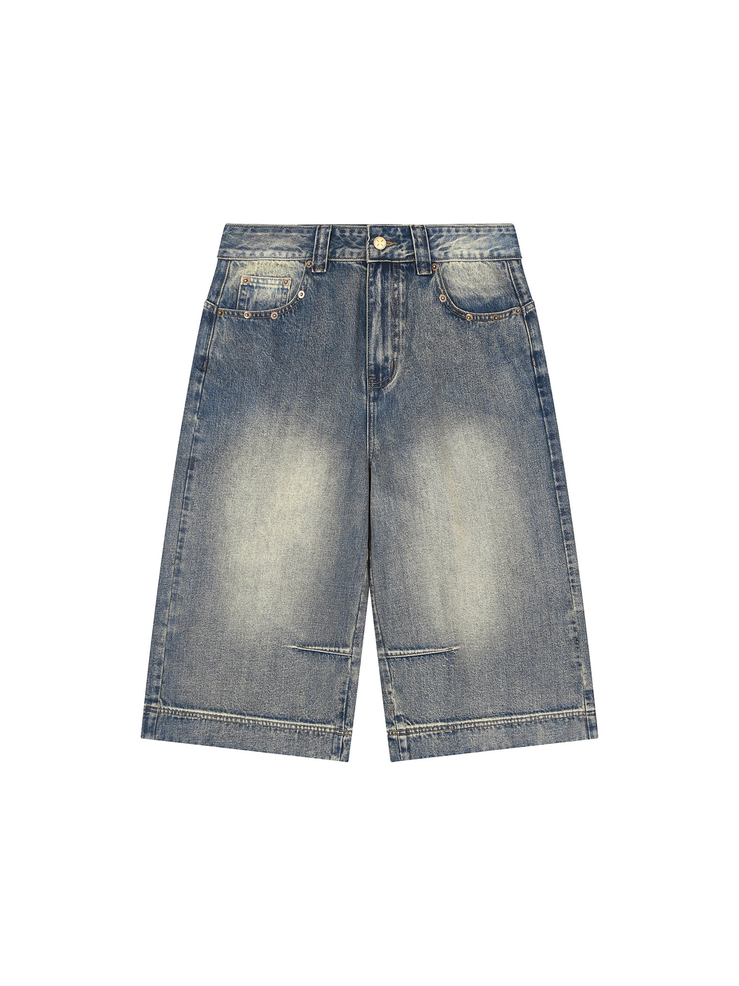 Vintage Wash Baggy Denim Shorts w/ Red Logo