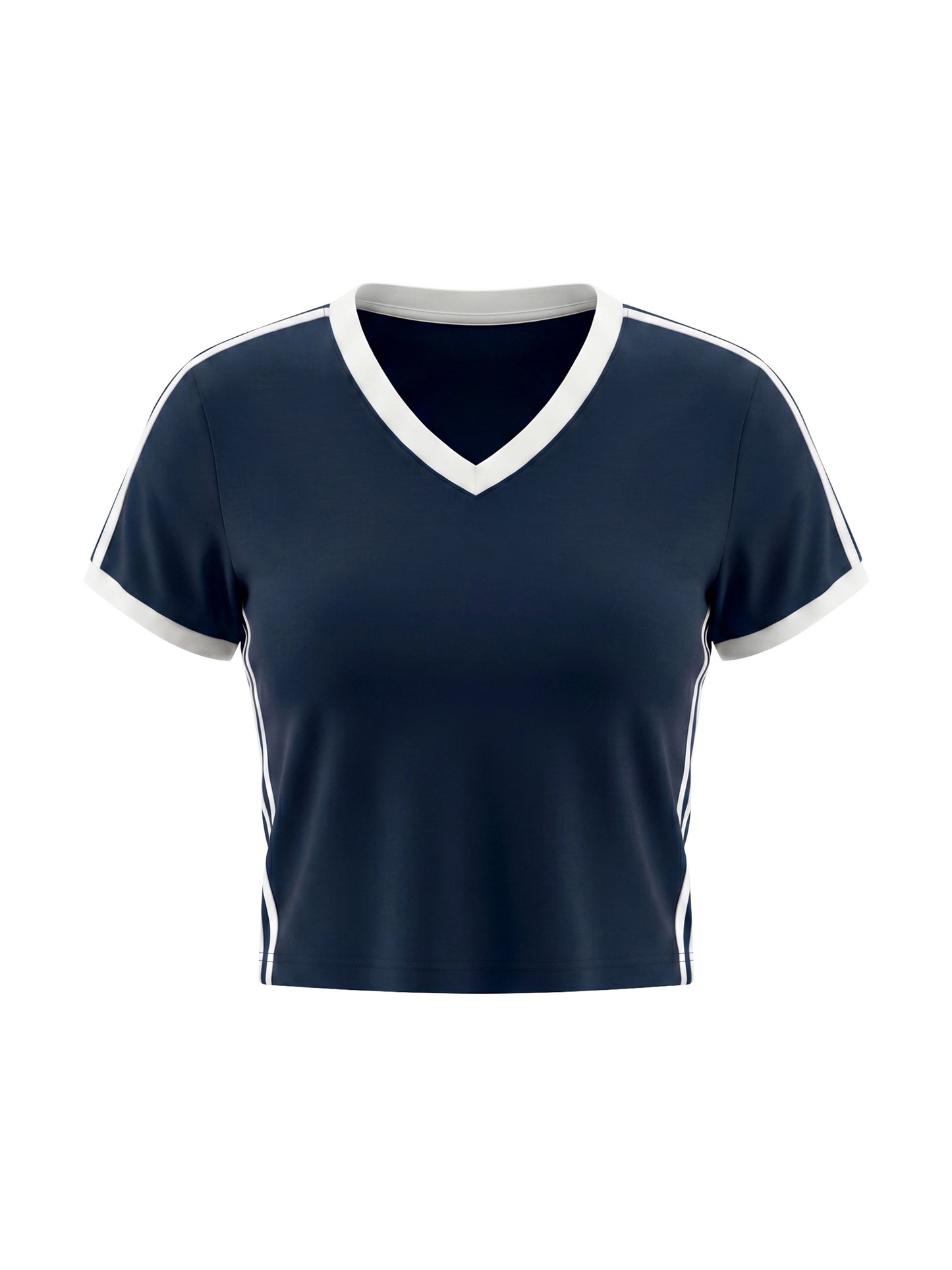 Women's Retro Binding V-Neck Crop T-Shirt
